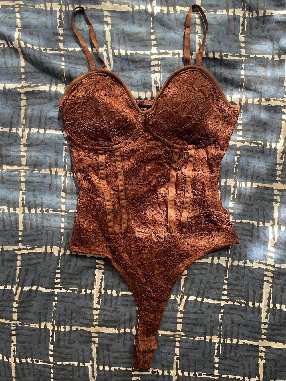 Streetwear Society Brown Lace Bustier Bodysuit